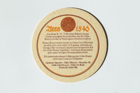 Old beer mat from the Gilde brewery, Germany, Europe