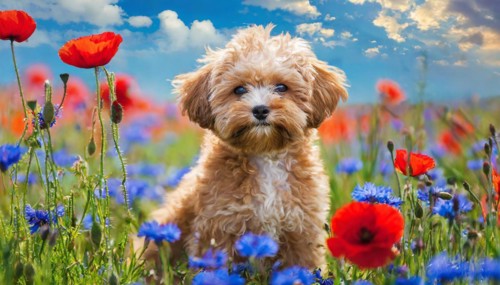 KI generated, animal, animals, mammal, mammals, Maltipoo (Canis lupus familiaris), dog, dogs,
