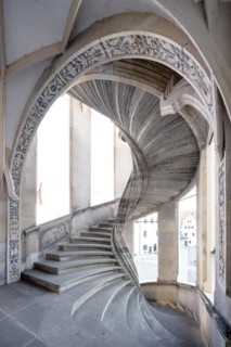 Unsupported spiral staircase in the Grosser Wendelstein stair tower, Hartenfels Castle, Torgau,