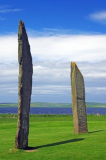 Standing stones from the Stone Age on a green meadow, Unesco World Heritage Site, Ring of Brodgar,
