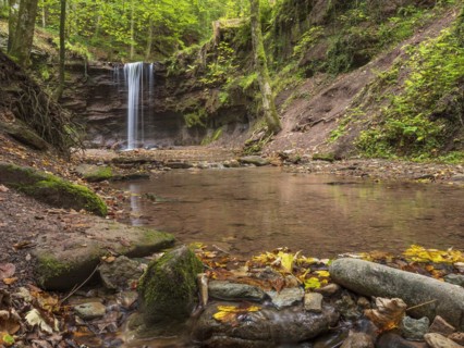 Small waterfall at Hoerschbach, Hoerschbach Valley, Swabian-Franconian Forest nature park Park,