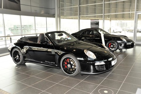 A Porsche Cayman GT3 Coupe presented at the dealership, Schwaebisch Gmuend, Baden-Wuerttemberg,
