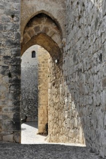Jaen, Castillo de Santa Catalina on Jaen, Old stone archway in a historic fortress, Jaen, Baeza,