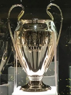 Football stadium Estadio Santiago Bernabeu, Champions League Cup, Real Madrid, Madrid, Spain,