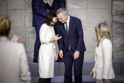 (L-R) Annalena Baerbock, Federal Foreign Minister, in conversation with Jens Stoltenberg, NATO