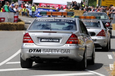 The rear of a Mercedes-Benz C55 AMG Safety Car with DTM logo on a race track, SOLITUDE REVIVAL