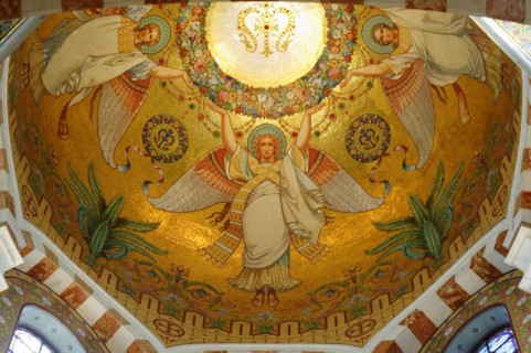 Church of Notre-Dame de la Garde, Marseille, Golden mosaic of two angels in a dome surrounded by