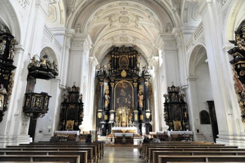 St. Paul's parish church, the first church was consecrated to St. Paul around 1050, Passau, view