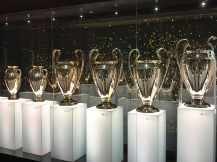 Football stadium Estadio Santiago Bernabeu, Champions League trophies, Real Madrid, Madrid, Spain,