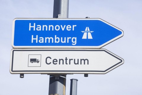 Signposts to the motorway, traffic signs, Germany, Europe