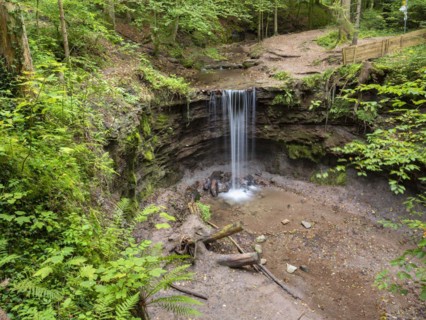 Small waterfall at Hoerschbach, Hoerschbach Valley, Swabian-Franconian Forest nature park Park,