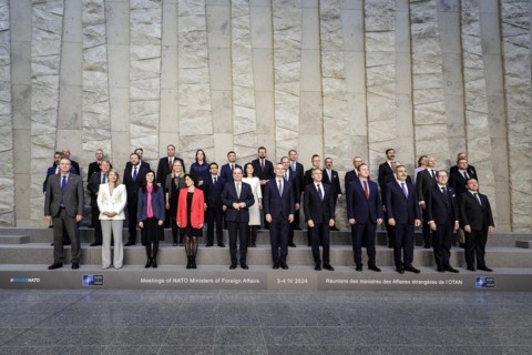 Family photo at the meeting of NATO foreign ministers. Brussels, 03.04.2024. Photographed on behalf