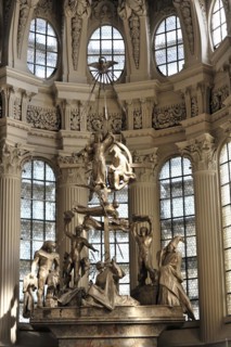 St Stephen's Cathedral, Passau, Sculpture group on a church altar with light streaming in through