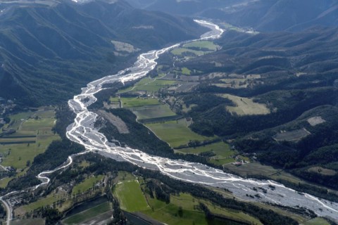 Aerial view, river, Bleone, Alpes de Haute Provence, French Maritime Alps, Massif des