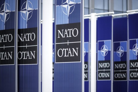 Symbolic image at the meeting of NATO foreign ministers. Brussels, 03.04.2024. Photographed on