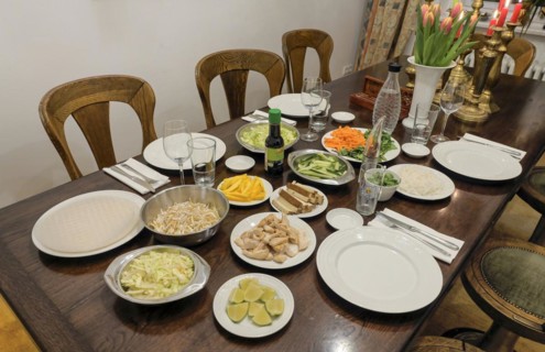 Table set in the dining room with Asian food