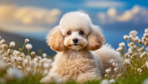 KI generated, animals, mammals, dog, domestic dogs (Canis lupus familiaris), apricot,