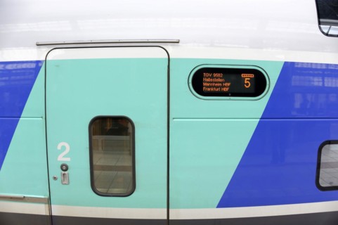 TGV at Marseille-Saint-Charles station, Marseille, close-up of a train door with digital display of