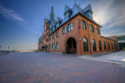 Views on New York Harbor, Manhattan and Statue of Liberty from the Liberty State Park, Jersey City,