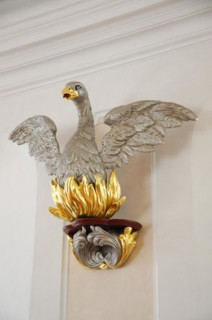 Langenburg Castle, Silver-coloured sculpture on the wall with gold-coloured details, Langenburg