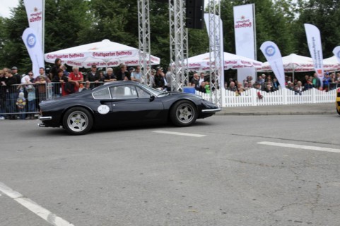 A black vintage Ferrari sports car presents itself at a road rally, SOLITUDE REVIVAL 2011,