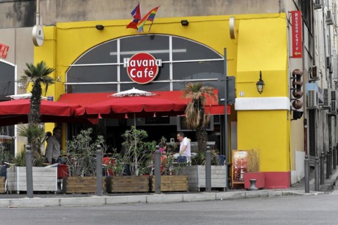 Marseille, A cafe facade with red awnings and the name Havana Cafe, Marseille, Departement