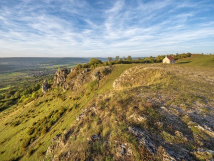 Evening on the Ehrenbuerg witness mountain, also known as Walberla, the Walburgis Chapel in the