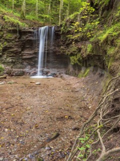 Small waterfall at Hoerschbach, Hoerschbach Valley, Swabian-Franconian Forest nature park Park,