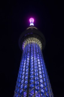 634 meters high Tokyo Skytree, broadcasting and observation tower in Sumida illuminated at night in