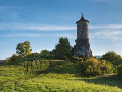 Defence defence tower Steinerner Beutel at Waischenfeld Castle, Waischenfeld, Upper Franconia,