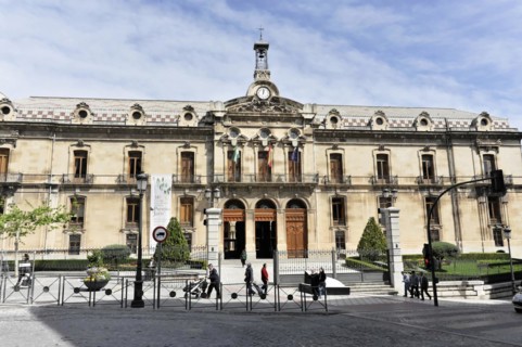 Jaen, Historic town hall with impressive architecture on a sunny day, people in the square, Ubeda,