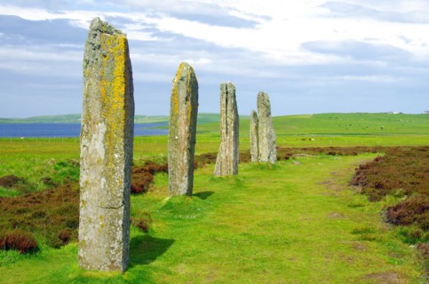 Standing stones from the Stone Age on a green meadow, Unesco World Heritage Site, Ring of Brodgar,
