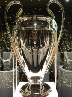 Football stadium Estadio Santiago Bernabeu, Champions League Cup, Real Madrid, Madrid, Spain,