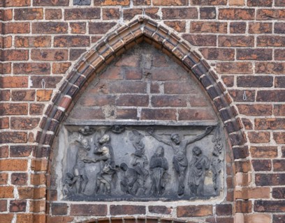 Relief with crucified Christ at the parish church of St Laurentius, Havelberg, Saxony-Anhalt,