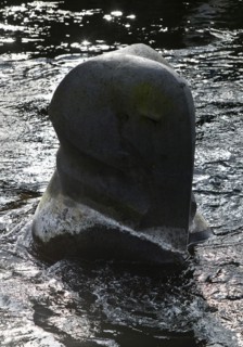 Sculpture by Bernd Bergkemper in the shape of an elephant in the river Wupper, commemorating the