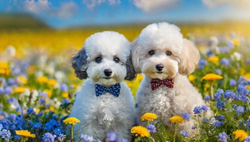 KI generated, animals, mammals, dog, domestic dogs (Canis lupus familiaris), two animals, white,