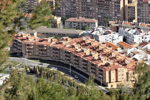 View from Castillo de Santa Catalina, modern new buildings, Partial view of Jaen, Andalusia,