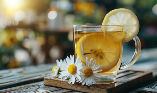 Chamomile tea served in a cozy cafe AI generated