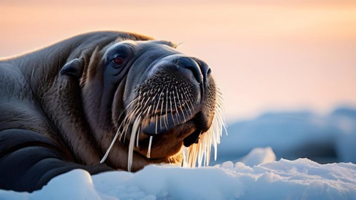 Walrus lounging on coastal ice, AI generated