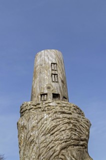 Wooden artwork, lighthouse, LLanddwyn Bay, Newborough, Isle of Anglesey, Wales, Great Britain