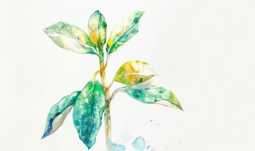 Watercolor illustration of a young tree sprout with bright green leaves AI generated