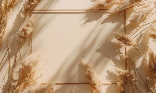 Delicate dry grass frame on minimalistic flat background, space for text AI generated