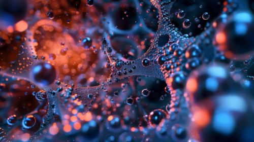 Abstract network of glowing red and blue particles with dynamic high-tech connections, ai