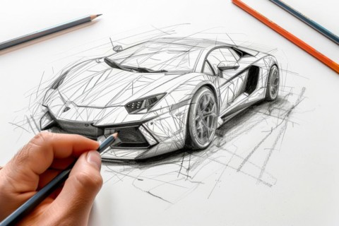 A designer in the field of automotive design, industrial design sketches a super sports car by hand