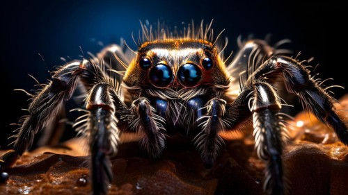 Tarantula hair textured in moonlight glow prowling through chihuahuan desert, AI generated