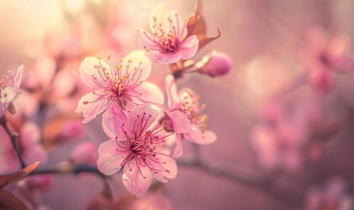 Blooming cherry blossom tree, closeup view, selective focus, bokeh AI generated