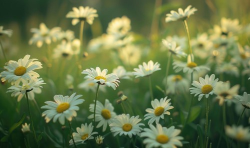 Daisies blooming in a garden, spring background AI generated