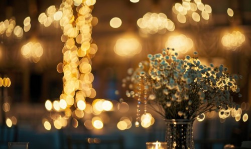 Bouquet of flower on glittering bokeh lights abstract background AI generated