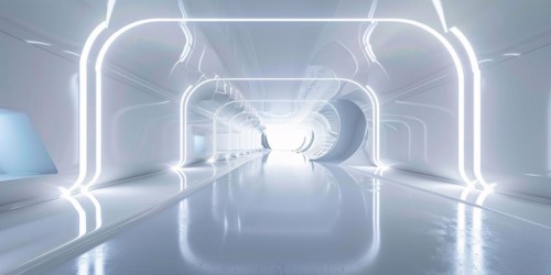 Futuristic white hallway. KI generiert, generiert, AI generated