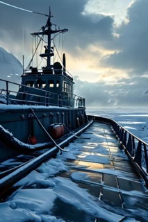 Icebreakers deck snow covered, AI generated